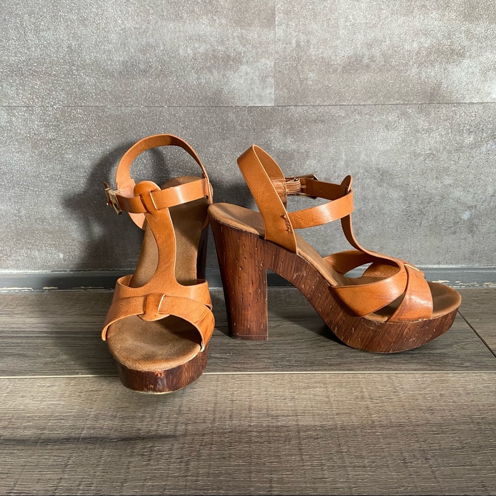 Brown Chunky Strappy Heels Sandals